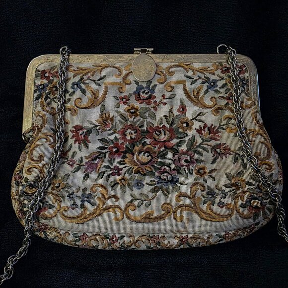 Vintage Embroidered like Purse with Chain - Picture 1 of 5
